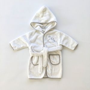 Peacock Alley Plush Bath Robe with Embroidered Rocking Horse and Gray Trim